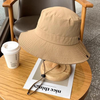 Summer Lace-up Bucket Hat Unisex Solid Sun Protection Fisherman Hat Outdoor Breathable Large Brim Beach Cap Nature Hike Hat