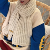 韓版純色圍巾女冬季ins原宿風粗毛線針織百搭加厚保暖圍脖學生潮