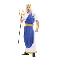 Men Greek Mythology Neptune Poseidon Cosplay Halloween The King of All Gods Zeus Costumes Carnival Masquerade Stage Play Dress