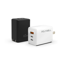 POLYWELL 65W三孔PD快充頭 雙USB-C+USB-A充電器 GaN氮化鎵 [富廉網]