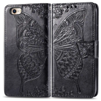 iP7 iP8 Cute Butterfly Case for Apple iPhone 7 8 (4.7in) Cover Flip Leather Wallet Book Black Phone Bag for iPhone8 iPhone7