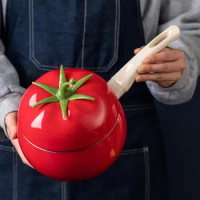 Ramen Pot Korean Ramen Cooking Pot With Tomato Shaped Lid Fast Heating Pot Kitchen Tool For Ramen Instant Curry Kimchi Soup