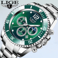 LIGE Men Watch Business Waterproof Date Watches Fashion Multifunction Stainless Steel Quartz Sport Watch Relogio Masculino+Box