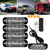 4PCS 4LED Amber Grille Light Lightbar Automotive Urgent Warning Fog Light WithProtection Pad&amp;Screws Fits For Truck Van 12-24V