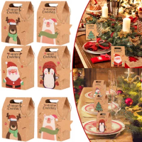 48Pcs Christmas Candy Bags Santa Claus Snowman Patterns Kraft Paper Gift Boxes with Tag and Twine Christmas Party Favor Bags