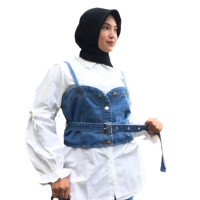 Kemeja Rompi Cewek Jeans Wanita Baju Putih
