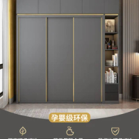 Simple light luxury sliding door wardrobe modern home bedroom cabinet with full-length mirror storage storage sliding door large
