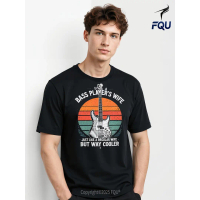 FQU I'm Bass Player's Wife Funny Bass Guitar T-shirt Funny Cartoon gifts for Men Fun Crew Neck Short