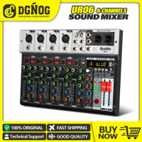 DGNOG UR06 6 Channel Audio Mixer with 16 DSP Bluetooth USB Professional Mixing Console Sound Table for Studio DJ Party Recording