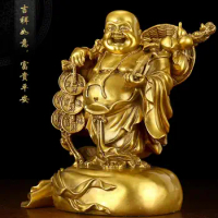 Copper Statue Kaiguang pure copper Maitreya Buddha decorates a big belly Laughing Buddha cloth bag Buddha worships Buddha statue