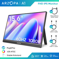 ARZOPA A1-15.6 ''60Hz Kickstand Portable Gaming Monitor, 1080P FHD With USB C HDMI Monitor Extension