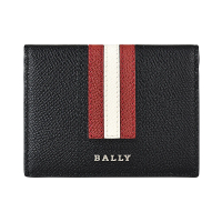 【BALLY】BALLY TALDER銀字LOGO牛皮6卡對折卡片名片夾(紅白紅條紋x黑)