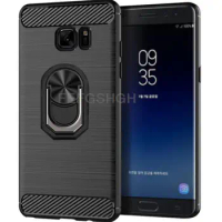 Carbon Fiber Brushed Soft Protective Case For Samsung Galaxy Note 7 FE Fan Edition N9300 F Ring Stand Holder Shockproof Cover