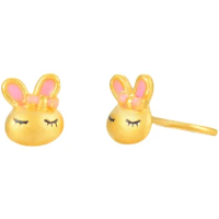 Pure 24K Yellow Gold Earrings 3D Hard Gold 999 Gold Bunny Stud Earrings Cute Earrings