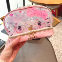 Hello Kitty Sanrio Makeup Bag Travel Cosmetic Bags 50Th Anniversary Pvc Sequin Kitty Storage Bag Toys Cartoon Gifts for Gifts