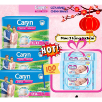 Thùng cây 4 Bịch Tã Quần Caryn M16/L14/XL12   Tã Quần Cao Cấp ( ưu đãi mua 4 tặng 2 quà ) máy +khăn