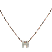 【Hermes 愛馬仕】經典Pop H立體簍空橢圓LOGO項鍊(小_白/玫瑰金H147992F-WHITE-ROSE)