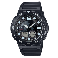 CASIO 悍將世界地圖玩家潛水風格雙顯運動錶(AEQ-100W-1A)-黑/47.7mm
