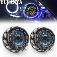 2.5 Inch 8.0ver Blue Coating Honeycomb Bi Xenon Projector Lens With Black RGB shroud Mask Fit H4 H7 Car Motorcycle assembly kit