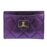 【二手名牌BRAND OFF】CHANEL 香奈兒 紫色 牛皮 名片夾 銀扣