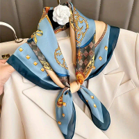 Luxurious Bar Pattern Square Scarf 69.98 cm.Soft texture, lightweight, and breathable, made from pol