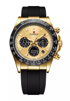 LIGE FOXBOX 計時儀中性IP玫瑰金和不銹鋼石英手錶, 金色錶盤，橡膠錶帶