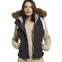 跩狗嚴選 極度乾燥 Superdry Sherpa 女款 騎士 連帽 防風 風衣 保暖 背心 深藍 毛邊可拆 科技羽絨 刷毛 鋪棉