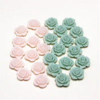 50pcs 13mm Resin Jelly Pink/Green Rose Flower Flatback Cabochon DIY Jewelry Phone Craft Home Decoration Accessories