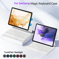 Smart Case For Samsung Galaxy Tab S9 S8 S7 FE Plus 12.4 Inch S9 FE+ S8+ S9+ Magnetic Magic Keyboard Arabic Russian Portuguese
