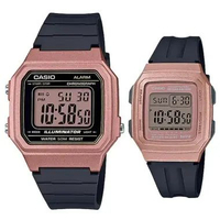 JAM COUPLE CASIO DIGITAL ORIGINAL RESIN BLACK ROSE GOLD CASIO W-217HM-5AVDF F-201WAM-5AVDF CASIO W 2