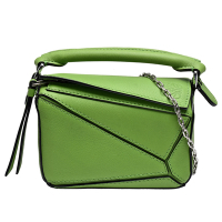 LOEWE NANO PUZZLE BAG系列小牛皮幾何拼接設計手提/斜背包(迷你-亮綠色)