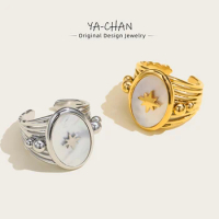 YACHAN 18K Gold Plated Stainless Steel Rings for Women Chic Natural Shell Exquisite Star Gold Silver Color Waterproof Jewelry