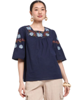 Women Blouse 3/4 Sleeves Square Neckline Floral