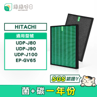 【綠綠好日】HITACHI 日立UDP-J80/UDP-J90/UDP-J100/EP-GV65一年份濾網組(HEPA抗菌濾芯蜂巢顆粒活性碳)