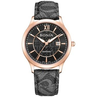 BONIA BNB10877-2537 Monogram Sapphire Crystal Genuine Leather Women's Watch