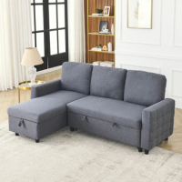 78.8" Reversible Sleeper Combo Sofa with Pullout Bed, Comfortable Linen L-Shaped Combo Sofa Sofa Bed