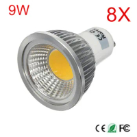 High quality LED lamp GU10 LED Spotlight Dimmable COB LED Bulb 9W Warm/Cold White AC110V/220V GU 10 Bulbs Free shipping 8PCS