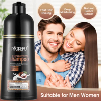 Mokeru Natural Plant Permanent Black Dark Brown Hair Dye Shampoo for Woman and Men White Hair Removal Treatment
