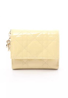 Christian Dior 二奢 Pre-loved Christian Dior lady dior Canage trifold wallet Patent leather Light yellow