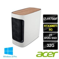 【Acer 宏碁】Concept D CT300-52A創作者桌上型電腦(i7-11700F/32G/2T+512G SSD/RTX3060Ti 8G/Win10Pro)