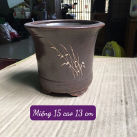 Chậu bonsai ống trụ tròn hoạ tiết nâu đen M15*C13