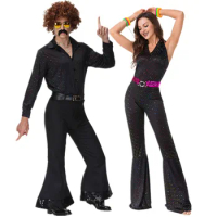 Purim Couples Hippie Costumes Cosplay Outfit Carnival Halloween Party Vintage Hippie 60s 70s Rock Disco Fancy Dress