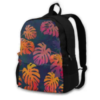 Sunset Monstera Silhouette Print Teen College Student Backpack Laptop Travel Bags Pink Orange Yellow Monstera Pattern