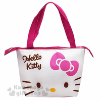 小禮堂 Hello Kitty 尼龍橫式手提袋肩背袋《粉白.大臉》便當袋.野餐袋