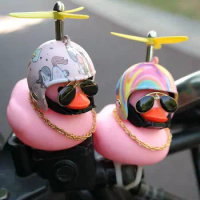 High Quality Pink Rubber Duck Bike Ornament with Sunglasses, gold Chain, propeller for Car Dashboard Bicycle Motorcycle Helmet
