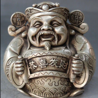 suyun0042440@+++6" Chinese Silver Stand Dragon Mammon Money Wealth God Buddha Statue Sculpture