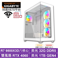 技嘉X870平台[貝努鳥K27C]R7 9800X3D/RTX 4060/32G/1TB_SSD
