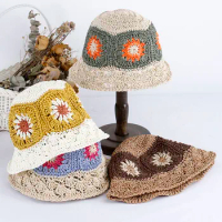 2023 crochet hats Straw Hats crochet hat bucket hat UV Protection Beach Hats Women Visors Foldable Female Women Summer Sun hat