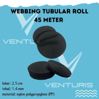 Venturis Tali Webing Tubular Double Roll 2,5 cm Tali Hammock Hitam 45 Meter
