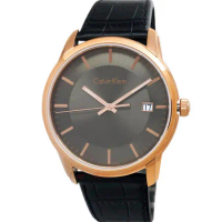 Calvin Klein CK K5S316C3手錶 經典永恆 薄型玫瑰金框 黑色壓紋皮帶 男錶